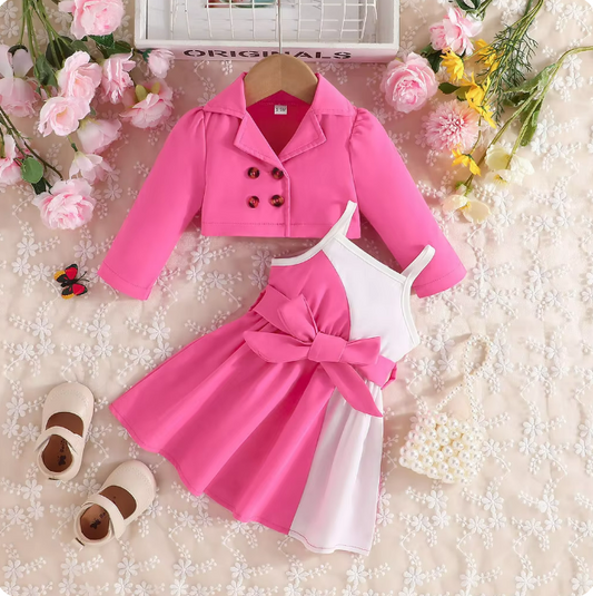 The Kennedy - Baby Girl Long Sleeve Button Coat Suspenders Skirt Princess Dresses