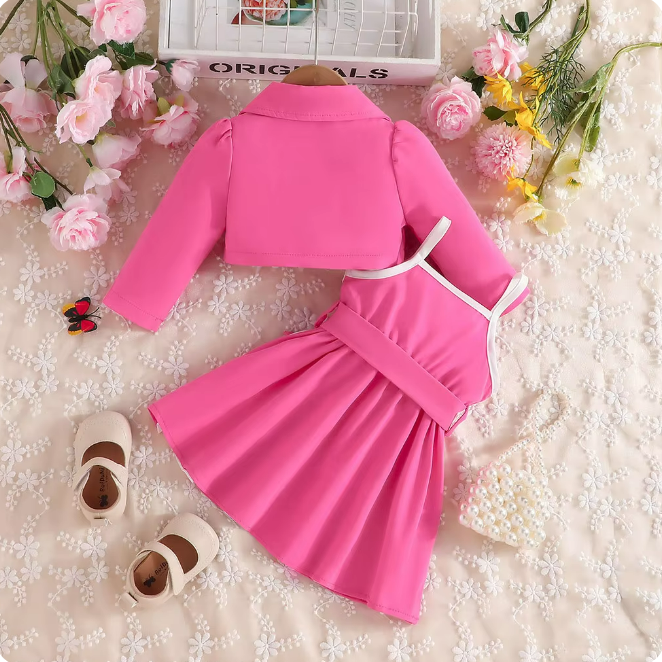 The Kennedy - Baby Girl Long Sleeve Button Coat Suspenders Skirt Princess Dresses