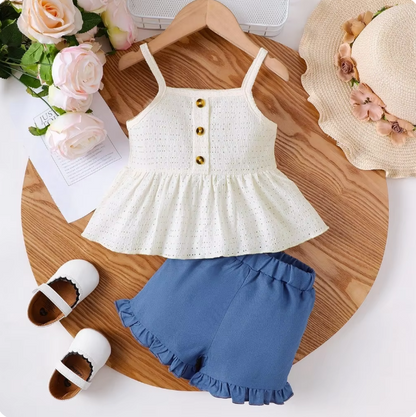 The Vivian - Baby Boy Sleeveless Suspender Soft Hollow Top + Shorts