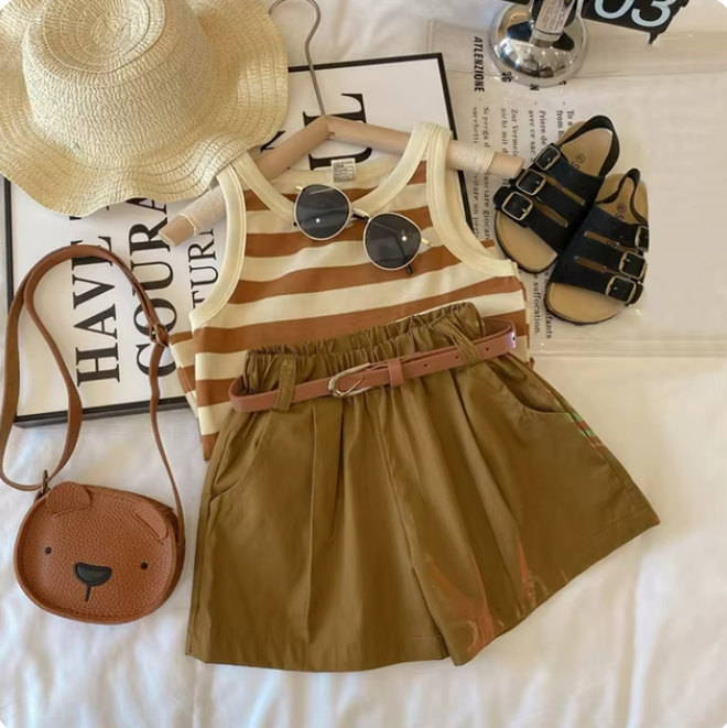 The Liliana - Baby Girl Stripe Suspender Tank Top + Shorts