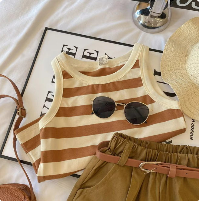 The Liliana - Baby Girl Stripe Suspender Tank Top + Shorts