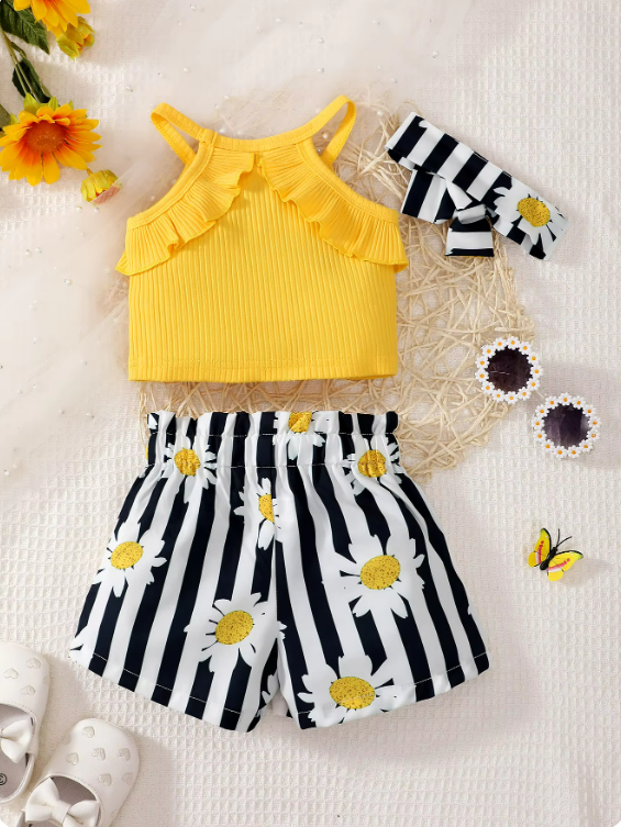 The Sarah - Baby Girl Yellow Floral Printed Bow Dress