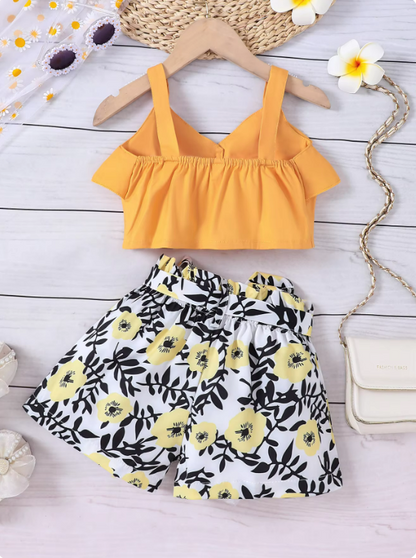 The Savannah - Baby Girl Ruffled Camisole Top + Printed Shorts