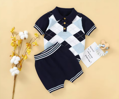 The Timothy - Baby Boy Gentlemen Style Short Sleeve Turtle Neck Tee-Shirt + Shorts