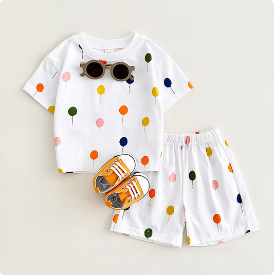 The Oscar - Baby Unisex Colorful Balloon Print Short Sleeved T-shirt + Shorts