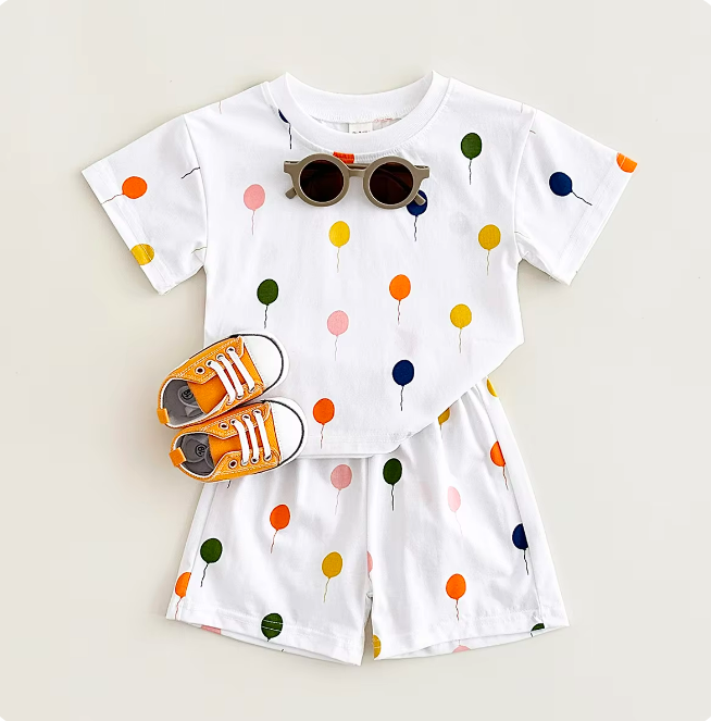 The Oscar - Baby Unisex Colorful Balloon Print Short Sleeved T-shirt + Shorts