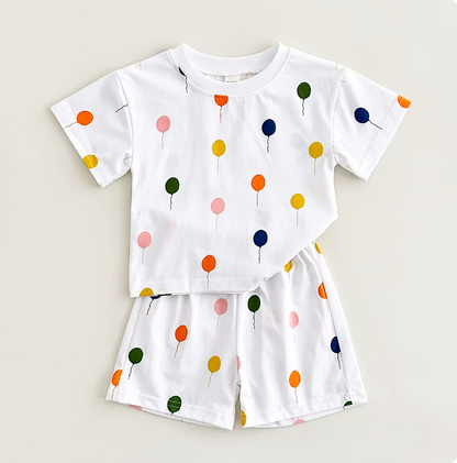 The Oscar - Baby Unisex Colorful Balloon Print Short Sleeved T-shirt + Shorts