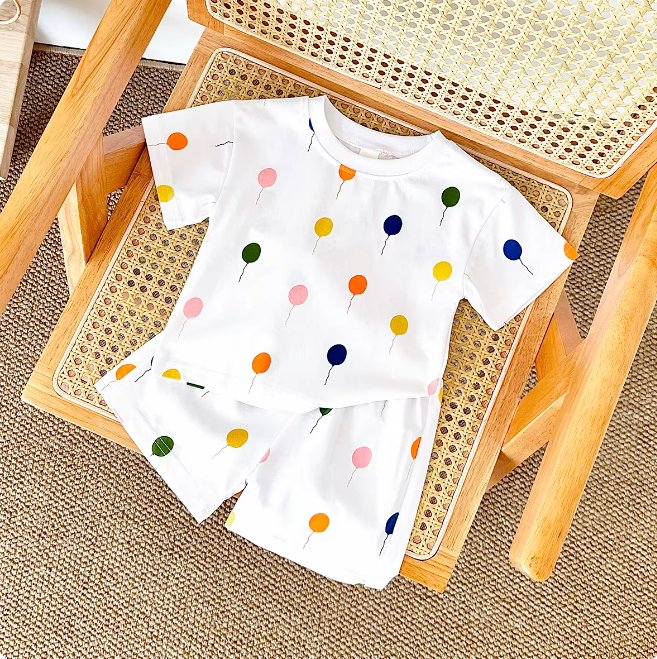 The Oscar - Baby Unisex Colorful Balloon Print Short Sleeved T-shirt + Shorts