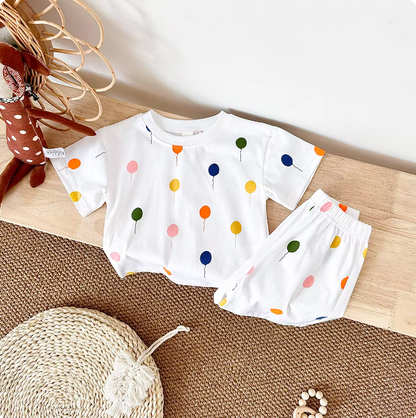 The Oscar - Baby Unisex Colorful Balloon Print Short Sleeved T-shirt + Shorts