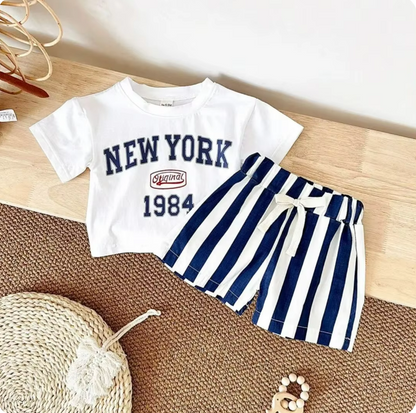 The Victor - Baby Boy New York Print T-Shirt + Bars Shorts