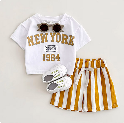 The Victor - Baby Boy New York Print T-Shirt + Bars Shorts