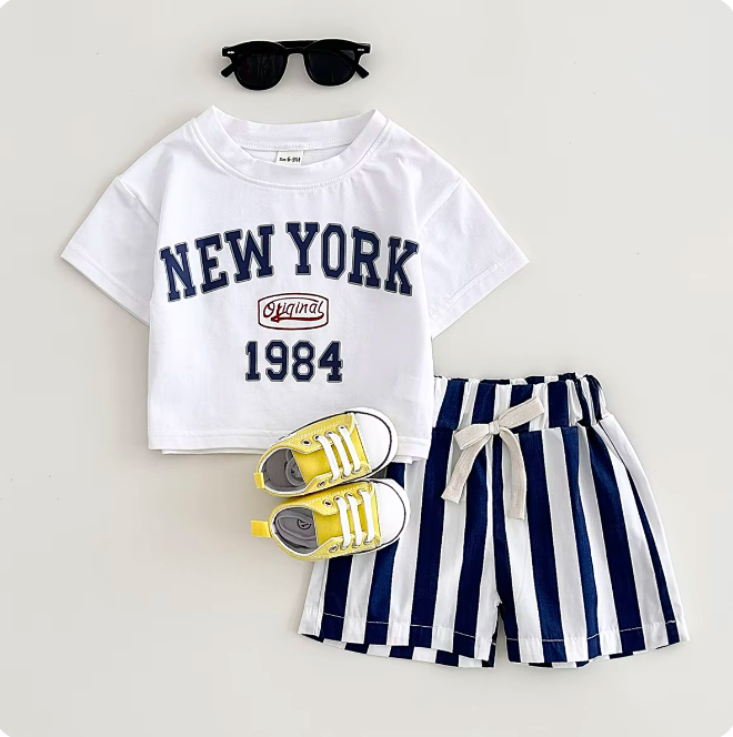 The Victor - Baby Boy New York Print T-Shirt + Bars Shorts