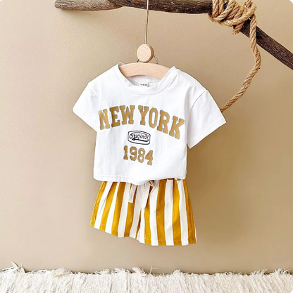 The Victor - Baby Boy New York Print T-Shirt + Bars Shorts