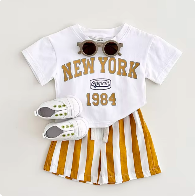 The Victor - Baby Boy New York Print T-Shirt + Bars Shorts