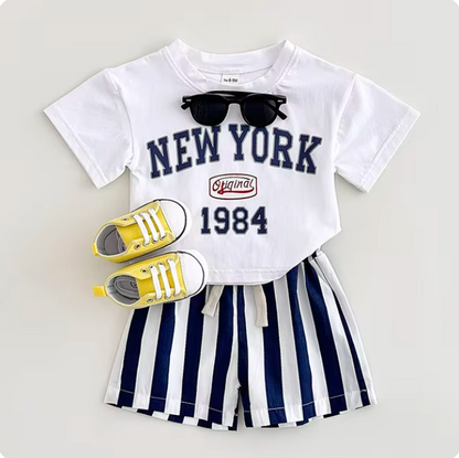 The Victor - Baby Boy New York Print T-Shirt + Bars Shorts