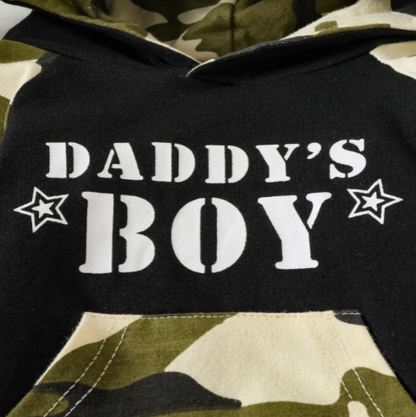 The Elijah - Baby Boy Army Green Camouflage Letter Print Hooded Long Sleeve Top+Trousers