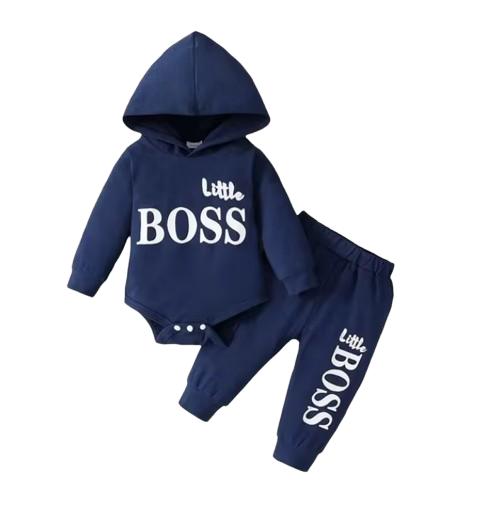 The Hollis - Baby Unisex Navy Blue Little Boss Hoodie + Pants