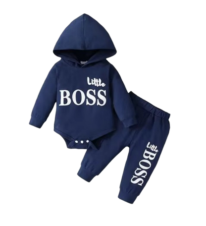 The Hollis - Baby Unisex Navy Blue Little Boss Hoodie + Pants