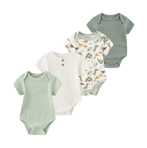 The Caleb - Baby Unisex 4pcs Cartoon Print Bodysuits AB