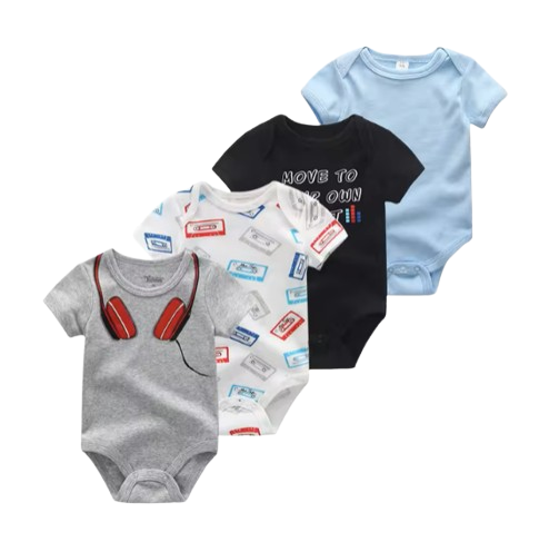 The Caleb - Baby Unisex 4pcs Cartoon Print Bodysuits W