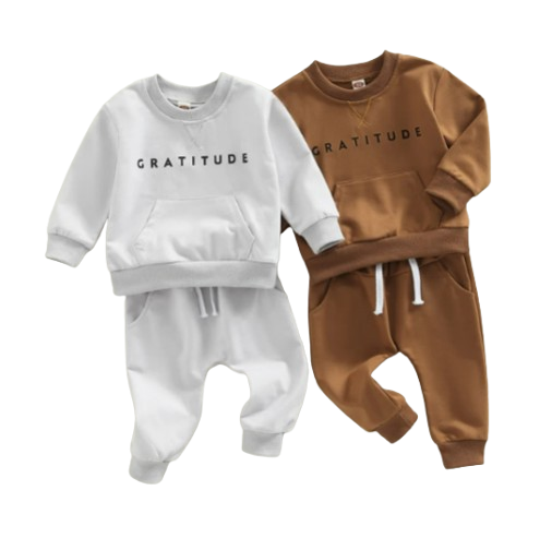 The Calvin - Baby Boy Gratitude Letter Print Sweatshirt + Pants