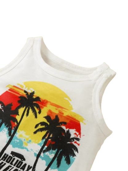 The Camden - Baby Boy Coconut Print Sleeveless Vest + Dyed Hat + Shorts