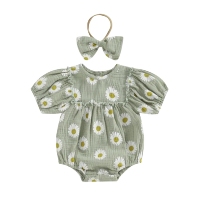 The Camille - Baby Girl Princess Daisy Print Short Sleeve Bodysuit