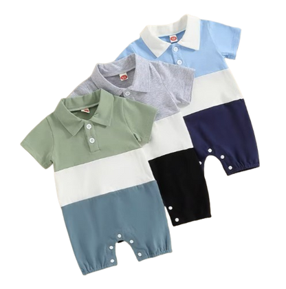 The Caspian - Baby Boy Short Sleeve Lapel Collar Contrast Color Jumpsuits