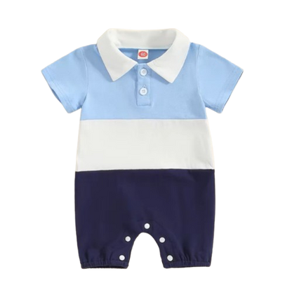 The Caspian - Baby Boy Short Sleeve Lapel Collar Contrast Color Jumpsuits