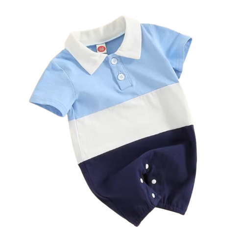 The Caspian - Baby Boy Short Sleeve Lapel Collar Contrast Color Jumpsuits