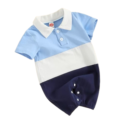 The Caspian - Baby Boy Short Sleeve Lapel Collar Contrast Color Jumpsuits