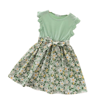 The Charlotte - Baby Girl Green Sweet Kids Flowers Patchwork Dress