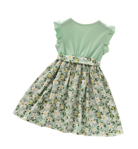 The Charlotte - Baby Girl Green Sweet Kids Flowers Patchwork Dress