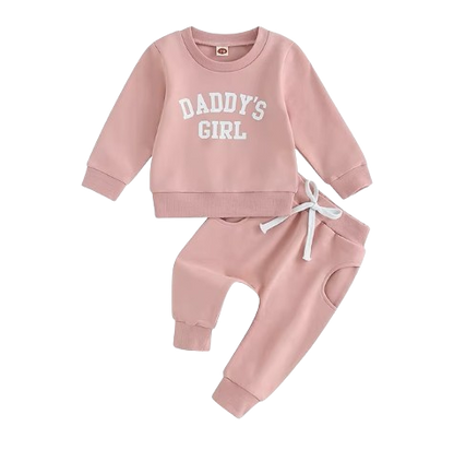 The Chloe - Baby Girl "Daddy's Girl" Letters Print Long Sleeve Sweatshirt Tops Elastic Waist + Pants