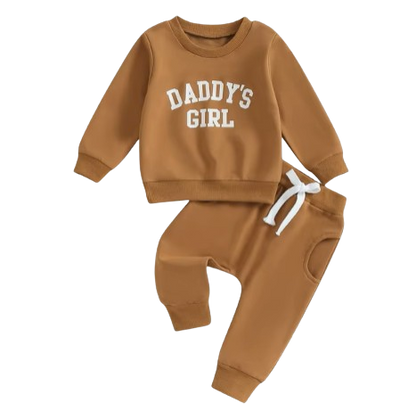 The Chloe - Baby Girl "Daddy's Girl" Letters Print Long Sleeve Sweatshirt Tops Elastic Waist + Pants