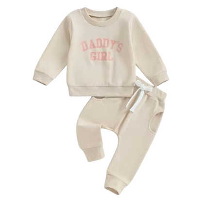 The Chloe - Baby Girl "Daddy's Girl" Letters Print Long Sleeve Sweatshirt Tops Elastic Waist + Pants