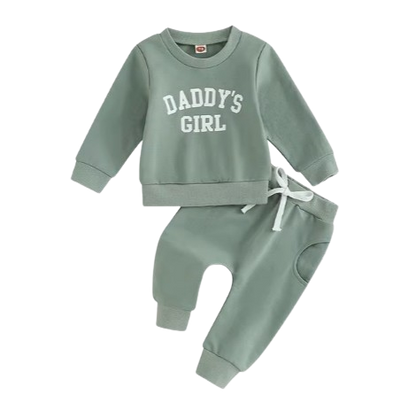 The Chloe - Baby Girl "Daddy's Girl" Letters Print Long Sleeve Sweatshirt Tops Elastic Waist + Pants