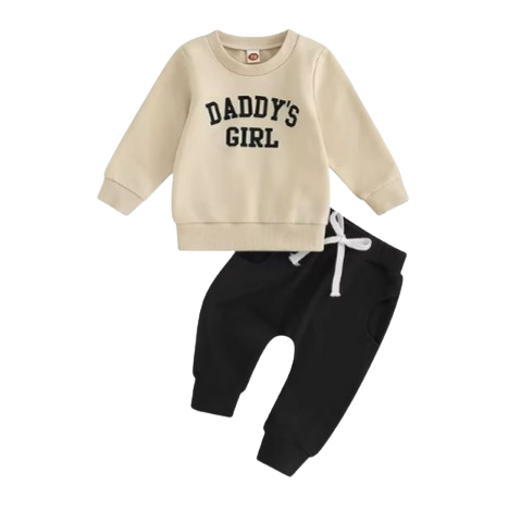 The Chloe - Baby Girl "Daddy's Girl" Letters Print Long Sleeve Sweatshirt Tops Elastic Waist + Pants