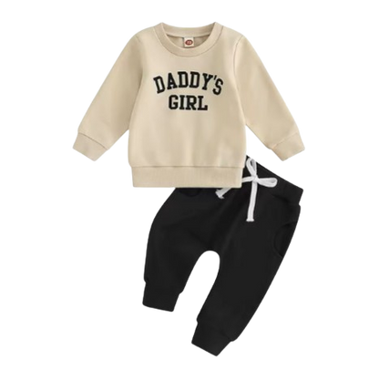 The Chloe - Baby Girl "Daddy's Girl" Letters Print Long Sleeve Sweatshirt Tops Elastic Waist + Pants