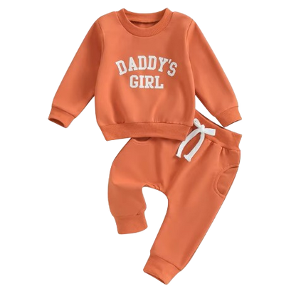 The Chloe - Baby Girl "Daddy's Girl" Letters Print Long Sleeve Sweatshirt Tops Elastic Waist + Pants