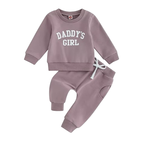 The Chloe - Baby Girl "Daddy's Girl" Letters Print Long Sleeve Sweatshirt Tops Elastic Waist + Pants