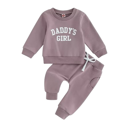 The Chloe - Baby Girl "Daddy's Girl" Letters Print Long Sleeve Sweatshirt Tops Elastic Waist + Pants