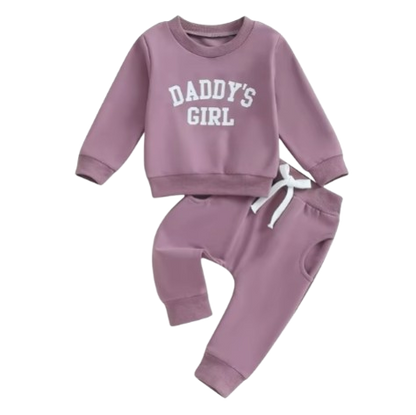 The Chloe - Baby Girl "Daddy's Girl" Letters Print Long Sleeve Sweatshirt Tops Elastic Waist + Pants