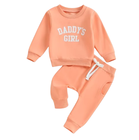 The Chloe - Baby Girl "Daddy's Girl" Letters Print Long Sleeve Sweatshirt Tops Elastic Waist + Pants