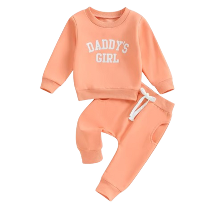 The Chloe - Baby Girl "Daddy's Girl" Letters Print Long Sleeve Sweatshirt Tops Elastic Waist + Pants