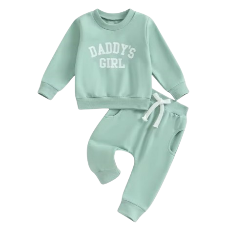 The Chloe - Baby Girl "Daddy's Girl" Letters Print Long Sleeve Sweatshirt Tops Elastic Waist + Pants