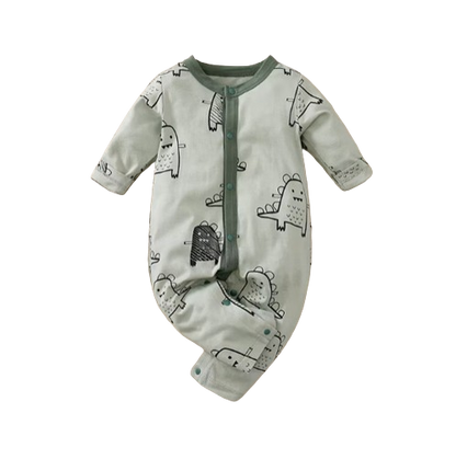 The Christian - Baby Boy Green Dinosaur Print Long Sleeved Jumpsuit