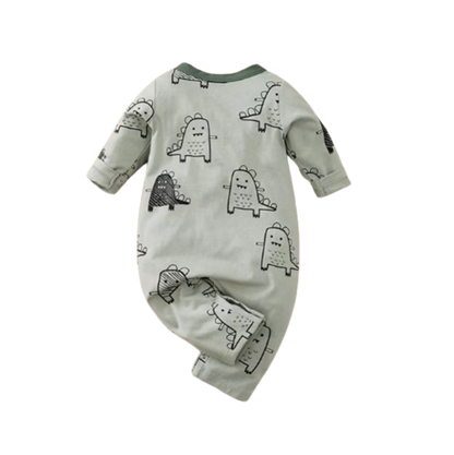 The Christian - Baby Boy Green Dinosaur Print Long Sleeved Jumpsuit