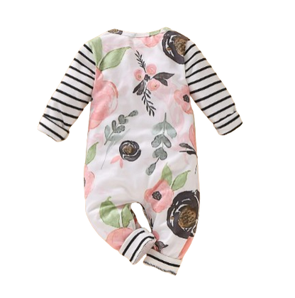 The Claire - Baby Girl Floral Stiped Long Sleeve Jumpsuit