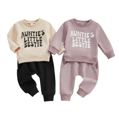 The Colton - Baby Unisex "Auntie's Little Bestie" Casual Print Pullover Top + Pants